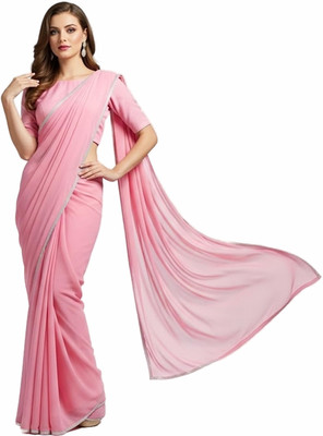 Priere Solid/Plain Bollywood Georgette Saree(Pink)