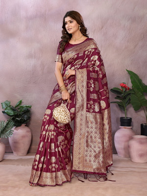 Pikham Self Design Bollywood Art Silk Saree(Maroon)