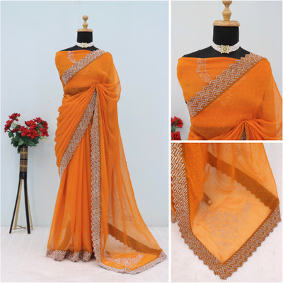 Jennyfab Embellished Bollywood Organza Saree(Light Blue)