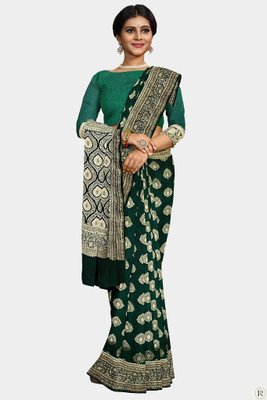 HouseOfCommon Woven Banarasi Jacquard Saree(Dark Green)