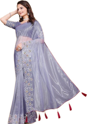 lunexa Embroidered Bollywood Pure Silk Saree(Grey)
