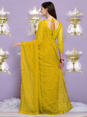 NEXA Self Design Bollywood Net Saree(Yellow)