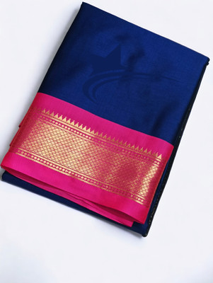 ns collection Embellished Kanjivaram Cotton Silk Saree(Dark Blue)