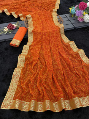 YASHIKA Woven Daily Wear Georgette, Lace Saree(Orange)