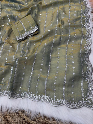 bhavika silk mills Embroidered Bollywood Georgette Saree(Yellow)