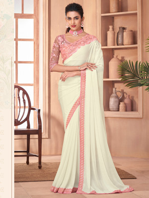 Divastri Embellished Bollywood Georgette Saree(Cream)