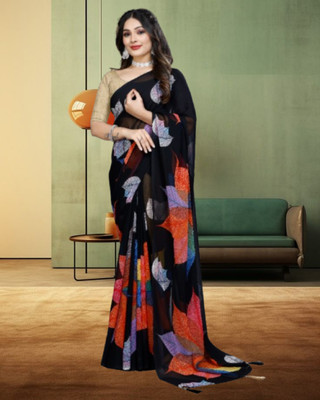 Jayu Printed Daily Wear Georgette Saree(Black)