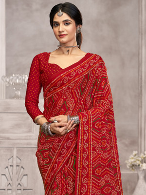 Sareemall Printed Bandhani Chiffon Saree(Red)