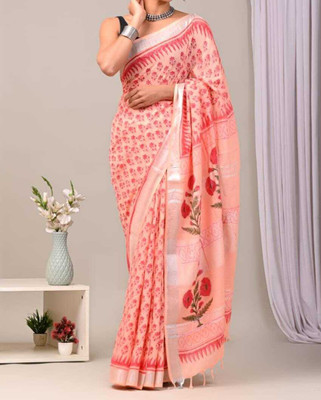 havya creation Printed Banarasi Linen Saree(Multicolor)