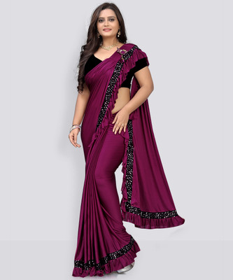 ksevencreation Solid/Plain Bollywood Silk Blend Saree(Magenta)