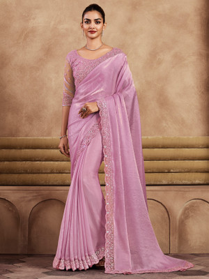 Divastri Embellished Bollywood Chiffon Saree(Pink)