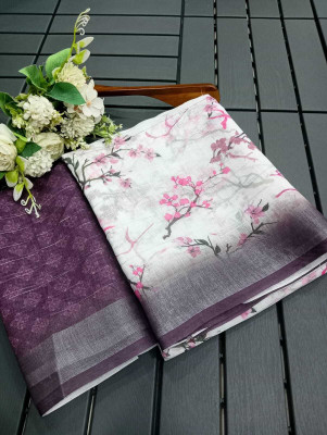 HangerStories Printed Kanjivaram Linen, Cotton Linen Saree(Magenta)