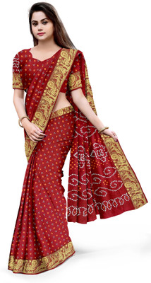 AK Fashion Printed Bandhani Art Silk Saree(Red)