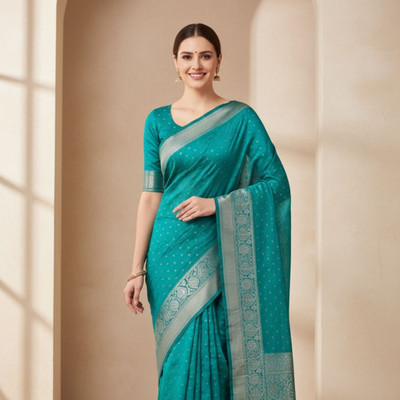 EZIESHREE Woven Banarasi Pure Silk Saree(Green)