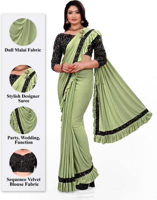 HARIOM FASHION Solid/Plain Bollywood Lycra Blend Saree(Purple)