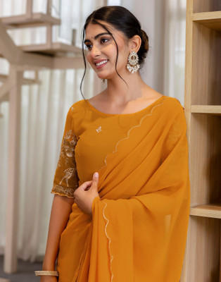 Samah Embroidered Bollywood Georgette Saree(Yellow)