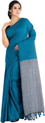 Sampa Das Solid/Plain, Self Design, Color Block Bollywood Handloom Pure Cotton Saree(Light Green)