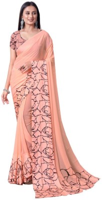Sitanjali Floral Print Bollywood Georgette Saree(Orange)