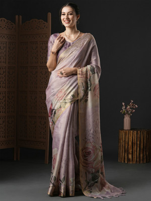 Divastri Printed Madurai Art Silk Saree(Purple)