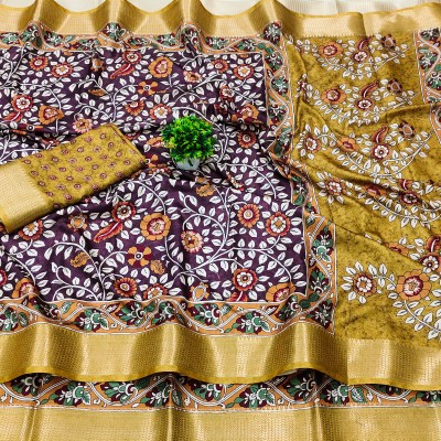 KHANJAN FASHION Graphic Print, Self Design, Woven Daily Wear Silk Blend, Jacquard Saree(Yellow)