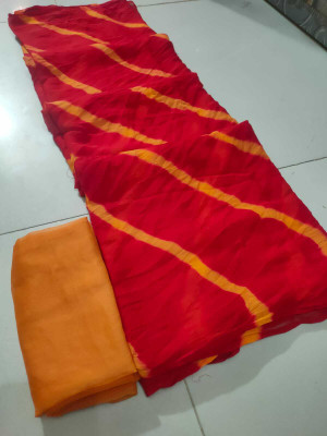 NeeLKANTH ENTERPRISE Striped Bandhani Chiffon Saree(Orange)