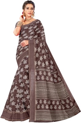 Dori Printed Daily Wear Cotton Blend Saree(Brown)