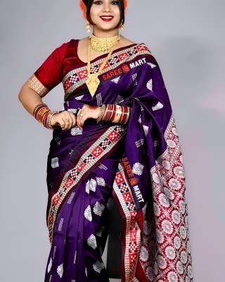 Sijileen Temple Border, Woven Sambalpuri Art Silk Saree(Purple)