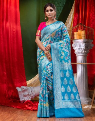 HOUSE OF BEGUM Woven Banarasi Silk Blend Saree(Light Blue)