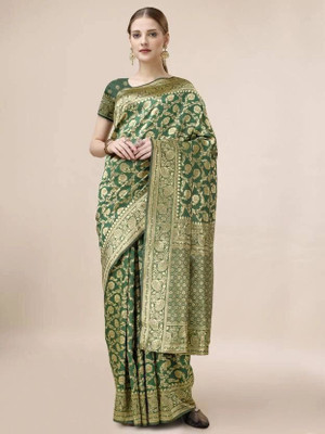 Pari Prints Woven Banarasi Cotton Silk Saree(Green)
