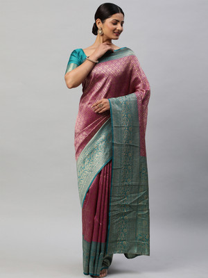 Divastri Woven Kanjivaram Silk Blend Saree(Magenta)