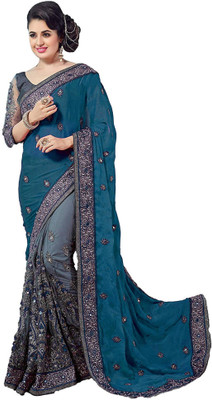less than three Embroidered Bollywood Silk Blend, Net Saree(Multicolor)
