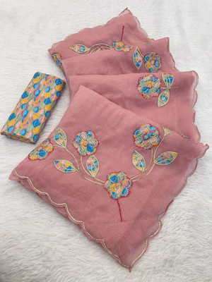 Ethina Fashion Embroidered Bollywood Crepe Saree(Pink)