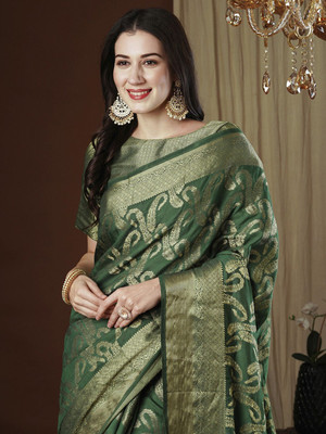 ANOUK Self Design Kanjivaram Viscose Rayon Saree(Green)