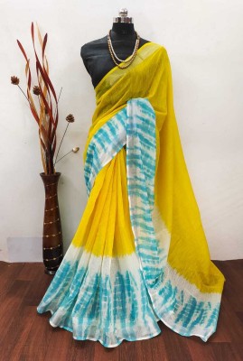 KIAAN CREATION Printed, Digital Print Kanjivaram Linen, Cotton Blend Saree(Yellow)