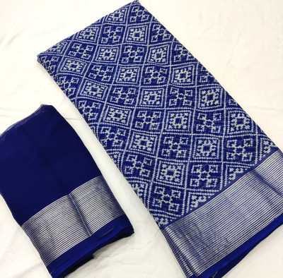 preety designer Printed Bandhani Chiffon Saree(Blue)