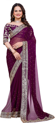 Tejal Creation Self Design Bollywood Georgette Saree(Purple)