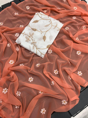 Aquiliq Embroidered Bollywood Georgette Saree(Orange)