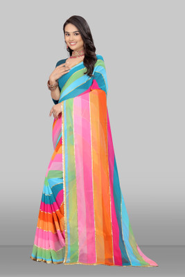 YESHU ENTERPRISE Striped Bollywood Georgette Saree(Multicolor)