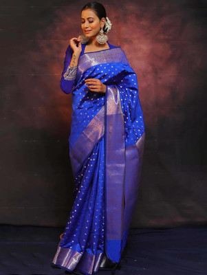 HouseOfCommon Woven Kanjivaram Jacquard, Pure Silk Saree(Light Blue)