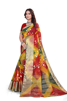 Aarunika MNT Solid/Plain Bollywood Organza Saree(Multicolor)