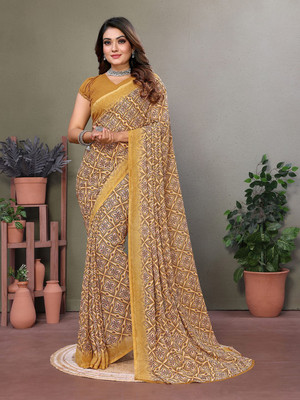 Moda Rapido Printed, Self Design Daily Wear Georgette Saree(Yellow)