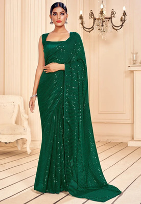 b bella creation Self Design Bollywood Georgette Saree(Green)