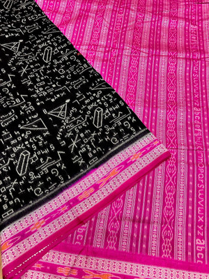 ETHNIC SAREES Bharat Printed Sambalpuri Pure Cotton Saree(Black)