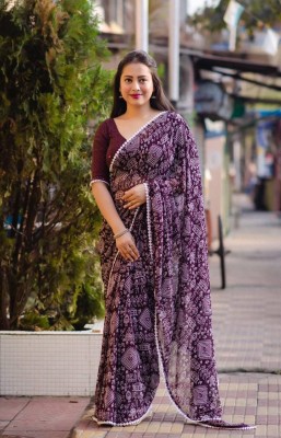 Nimidiya Printed, Embellished Bollywood Georgette Saree(Purple)