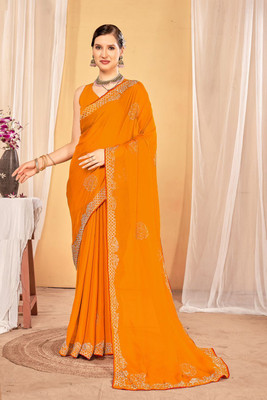 ZAMUNA Solid/Plain, Self Design Daily Wear Georgette Saree(Yellow)