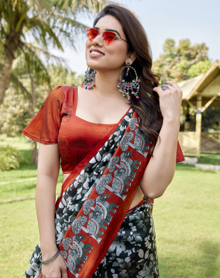 YASHIKA Printed, Floral Print Kanjivaram Art Silk Saree(Green)