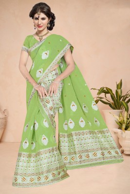 AXOMIYA Woven Mekhela Chador Cotton Blend Saree(Green)