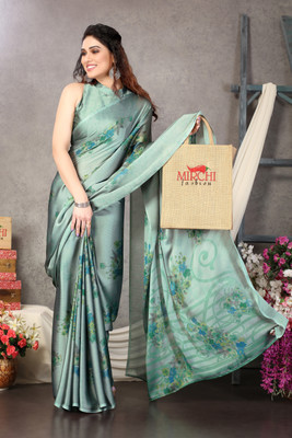 MIRCHI FASHION Solid/Plain, Embellished Daily Wear Chiffon, Georgette Saree(Light Green, Light Blue)