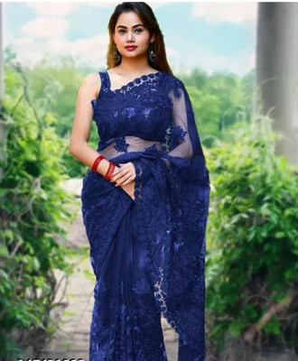 GALANI ENTERPRISE Embroidered Bollywood Net Saree(Blue)