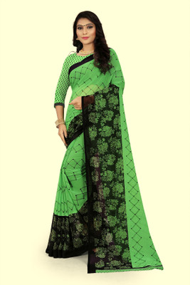 RUNAYA NX Printed Daily Wear Georgette Saree(Green)